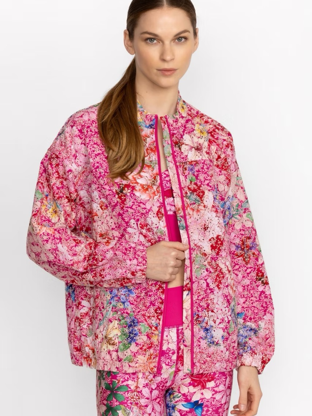 NWT Johnny Was Bee Active Women’s Pink Floral Jacket, size XS